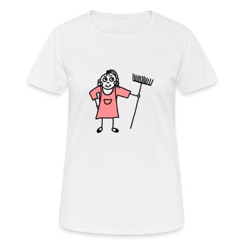 Frau mit Besen - Putzfrau - V2 - Frauen T-Shirt atmungsaktiv - Weiß - Vorne - AI Model Female 172 dark (172cm)