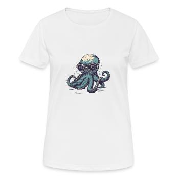 Nerdy Comic Oktopus mit Brille - Frauen T-Shirt atmungsaktiv - Weiß - Vorne - AI Model Female 172 dark (172cm)