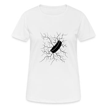 Ice Hockey Puk hits, hit in disc, cracks - Women's Breathable T-Shirt - white - Front - AI Model Female 172 dark (172cm)