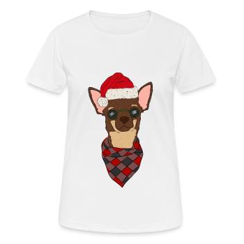Schoko Chihuahua mit Weihnachtsmütze - Frauen T-Shirt atmungsaktiv - Weiß - Vorne - AI Model Female 172 dark (172cm)