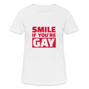 Schwul - Frauen T-Shirt atmungsaktiv - Weiß - Vorne - AI Model Female 172 dark (172cm)