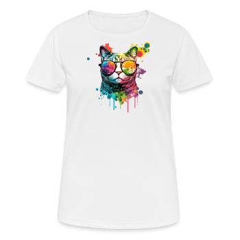 Farbenfrohe Katze mit Sonnenbrille - Frauen T-Shirt atmungsaktiv - Weiß - Vorne - AI Model Female 172 dark (172cm)