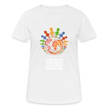 Gegen Rassismus - Frauen T-Shirt atmungsaktiv - Weiß - Vorne - AI Model Female 172 dark (172cm)