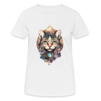 Geometrisches Katzen Mandala Aquarell Katze Tier - Frauen T-Shirt atmungsaktiv - Weiß - Vorne - AI Model Female 172 dark (172cm)