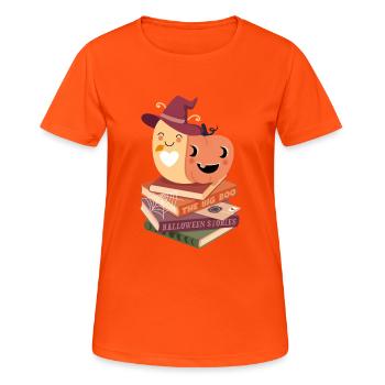 Snail on Halloween book pile - Women's Breathable T-Shirt - neon orange - Front - AI Model Female 172 dark (172cm)