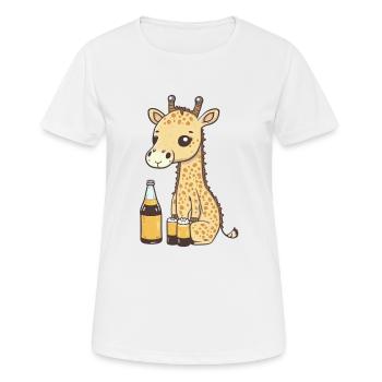 Cute giraffe drinking a bottle of beer - Women's Breathable T-Shirt - white - Front - AI Model Female 172 dark (172cm)