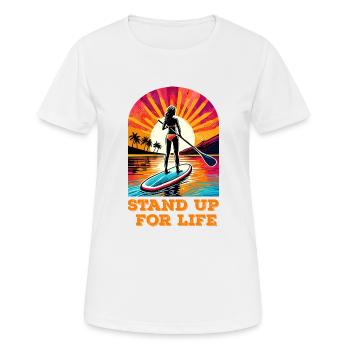 Stand Up paddling Sup board sunset paddle - Women's Breathable T-Shirt - white - Front - AI Model Female 172 dark (172cm)