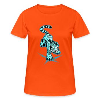 Tigre et éclais sous les pattes (version bleue) - T-shirt respirant Femme - orange néon - Devant - AI Model Female 172 dark (172cm)