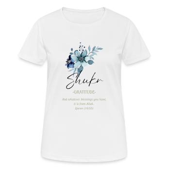 Shukr Gratitude Calligraphy Art - Women's Breathable T-Shirt - white - Front - AI Model Female 172 dark (172cm)