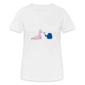 Elefant und Hase mit Schmetterling - Frauen T-Shirt atmungsaktiv - Weiß - Vorne - AI Model Female 172 dark (172cm)