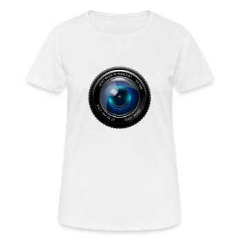 objectif de la caméra - T-shirt respirant Femme - blanc - Devant - AI Model Female 172 dark (172cm)