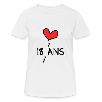 18 ANS. 18e ANNIVERSAIRE. ANNIVERSAIRE 18 ANS. 18 - T-shirt respirant Femme - blanc - Devant - AI Model Female 172 dark (172cm)