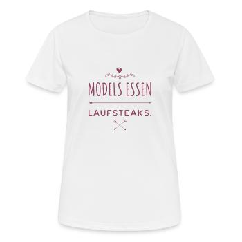 MODELS essen Lauf STEAKS +++ Funny and New Design! - Frauen T-Shirt atmungsaktiv - Weiß - Vorne - AI Model Female 172 dark (172cm)