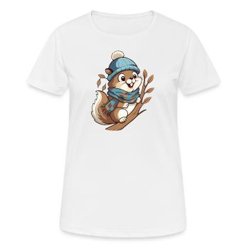 Écureuil mignon avec écharpe et chapeau à pompon. - T-shirt respirant Femme - blanc - Devant - AI Model Female 172 dark (172cm)
