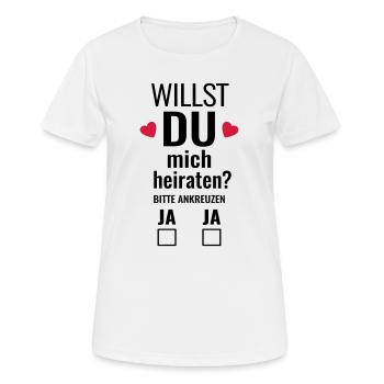 Heiratsantrag Idee lustig heiraten Heirat Hochzeit - Frauen T-Shirt atmungsaktiv - Weiß - Vorne - AI Model Female 172 dark (172cm)