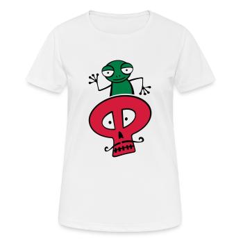 Frosch auf einem Schädel mit Schnurrbart - Frauen T-Shirt atmungsaktiv - Weiß - Vorne - AI Model Female 172 dark (172cm)