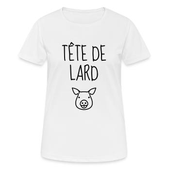 Tête de Lard - Humour - Cochon - Râler - Caractère - T-shirt respirant Femme - blanc - Devant - AI Model Female 172 dark (172cm)
