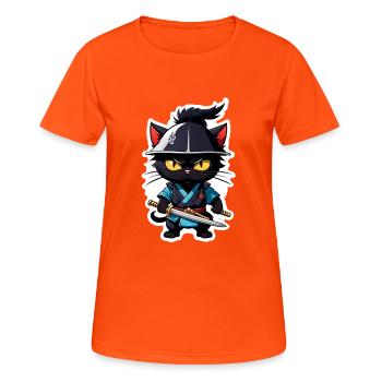 Ninja Cat - Samurai Kitten - Women's Breathable T-Shirt - neon orange - Front - AI Model Female 172 dark (172cm)