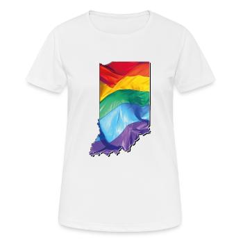 Drapeau LGBTQ sur la carte de l’État de l’Indiana - T-shirt respirant Femme - blanc - Devant - AI Model Female 172 dark (172cm)