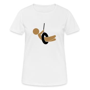 Kind sitzt auf einer Schaukel - Frauen T-Shirt atmungsaktiv - Weiß - Vorne - AI Model Female 172 dark (172cm)
