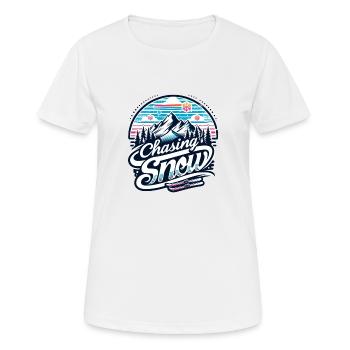 "Chasing Snow" - A Ski Lover's Dream - Women's Breathable T-Shirt - white - Front - AI Model Female 172 dark (172cm)