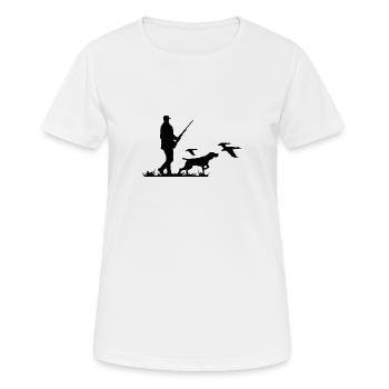 Jäger mit Hund, Flinte und Enten Silhouette - Frauen T-Shirt atmungsaktiv - Weiß - Vorne - AI Model Female 172 dark (172cm)