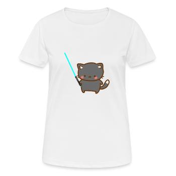 Chat mignon avec sabre laser bleu - T-shirt respirant Femme - blanc - Devant - AI Model Female 172 dark (172cm)