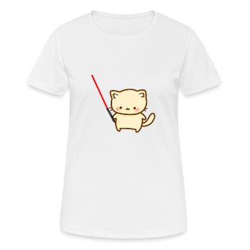 Süße Katze mit einem roten Lichtschwertern - Frauen T-Shirt atmungsaktiv - Weiß - Vorne - AI Model Female 172 dark (172cm)