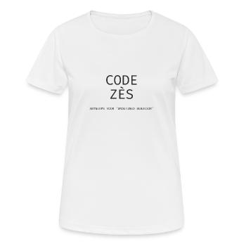 Anvers : « Code Zès ! » – Chemise Tech Dialect - T-shirt respirant Femme - blanc - Devant - AI Model Female 172 dark (172cm)