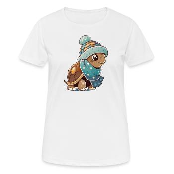 Cute turtle with scarf and bobble hat. - Women's Breathable T-Shirt - white - Front - AI Model Female 172 dark (172cm)