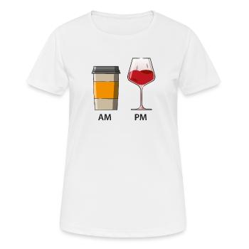 AM PM - Coffee in the morning - Wine in the evening - Women's Breathable T-Shirt - white - Front - AI Model Female 172 dark (172cm)