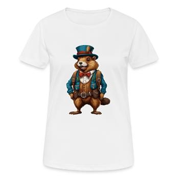 Lederhosen / Animal / Costume traditionnel / Tradition / Castor - T-shirt respirant Femme - blanc - Devant - AI Model Female 172 dark (172cm)
