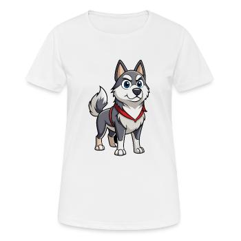 A Norwegian Elkhound with a determined expression - Women's Breathable T-Shirt - white - Front - AI Model Female 172 dark (172cm)