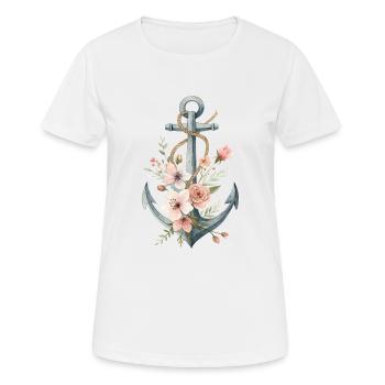 Anker mit Blumenranke - Frauen T-Shirt atmungsaktiv - Weiß - Vorne - AI Model Female 172 dark (172cm)