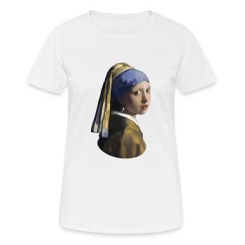 Jan Vermeer La fille à la boucle d’oreilles de perles - T-shirt respirant Femme - blanc - Devant - AI Model Female 172 dark (172cm)