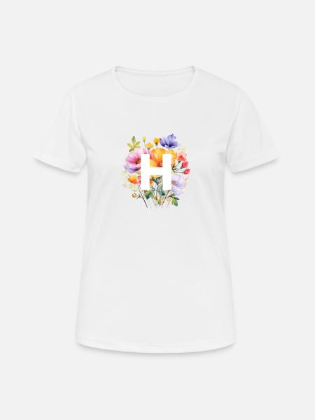 H Monogramm , bunter Blumenstrauss - Frauen T-Shirt atmungsaktiv - Weiß