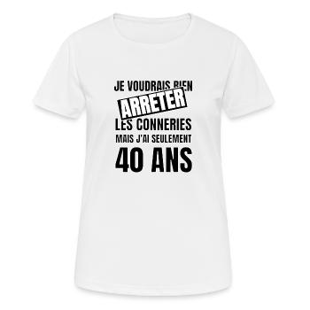 40 ans - T-shirt respirant Femme - blanc - Devant - AI Model Female 172 dark (172cm)