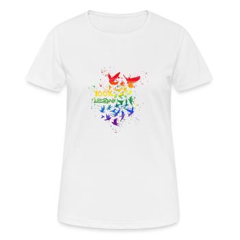 100% lesbian,tauben taube,graffiti,LGBT,bunt - Frauen T-Shirt atmungsaktiv - Weiß - Vorne - AI Model Female 172 dark (172cm)