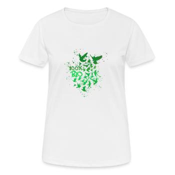 100% bio,bio,tauben,grüne vögel, vegan - Frauen T-Shirt atmungsaktiv - Weiß - Vorne - AI Model Female 172 dark (172cm)