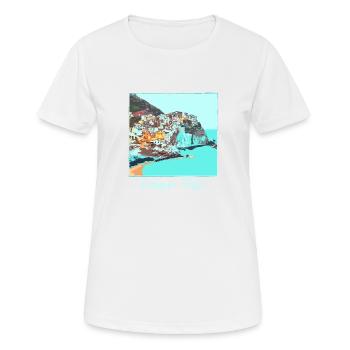 cinque terre ,blue,postcard, watercolour, italy - Women's Breathable T-Shirt - white - Front - AI Model Female 172 dark (172cm)