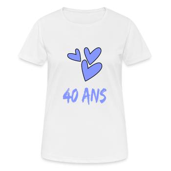 40. 40 ANS. 40e ANNIVERSAIRE. ANNIVERSAIRE 40 ANS. - T-shirt respirant Femme - blanc - Devant - AI Model Female 172 dark (172cm)