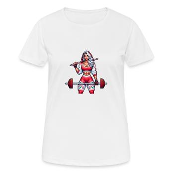 Pixel Power – 16-Bit Fitness Queen - Frauen T-Shirt atmungsaktiv - Weiß - Vorne - AI Model Female 172 dark (172cm)