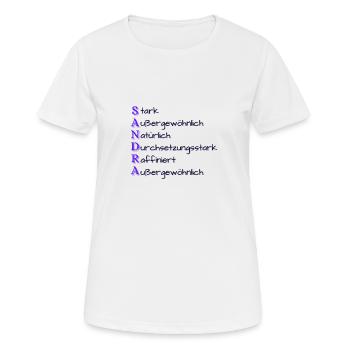 Sandra- Name und Charaktereigenschaften - Frauen T-Shirt atmungsaktiv - Weiß - Vorne - AI Model Female 172 dark (172cm)