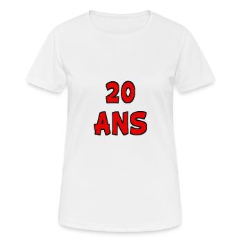 20 ANS. 20e ANNIVERSAIRE. ANNIVERSAIRE 20 ANS. 20 - T-shirt respirant Femme - blanc - Devant - AI Model Female 172 dark (172cm)