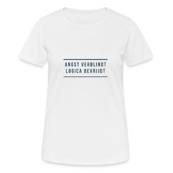 Logique anversoise : peur contre peur - T-shirt respirant Femme - blanc - Devant - AI Model Female 172 dark (172cm)