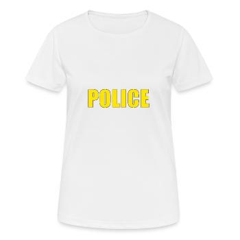 Police, lettrage de police en jaune - T-shirt respirant Femme - blanc - Devant - AI Model Female 172 dark (172cm)