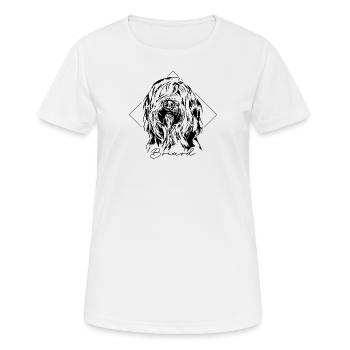 BRIARD Hund Hunde Hundeportrait Rassehund Wilsigns - Frauen T-Shirt atmungsaktiv - Weiß - Vorne - AI Model Female 172 dark (172cm)