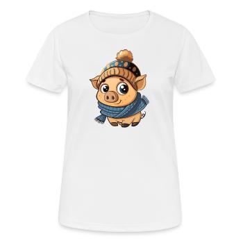 Mignon cochon avec écharpe et chapeau à pompon. - T-shirt respirant Femme - blanc - Devant - AI Model Female 172 dark (172cm)