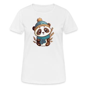 Panda mignon avec écharpe et chapeau à pompon. - T-shirt respirant Femme - blanc - Devant - AI Model Female 172 dark (172cm)
