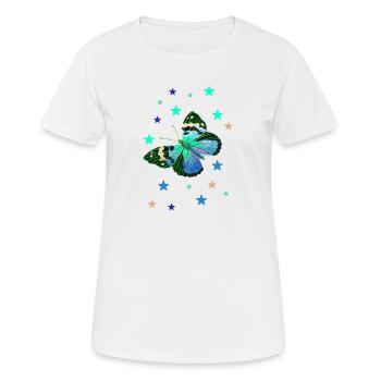 Schmetterling, Sterne, bunt, blau,falter - Frauen T-Shirt atmungsaktiv - Weiß - Vorne - AI Model Female 172 dark (172cm)